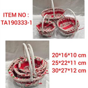 בולוס. סט שלשיות סלסלות לבנות עם ידית ובד קרסמס 3\12\1