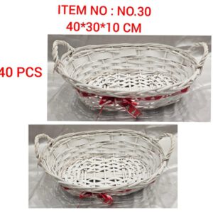 בולוס.סלסלה אובלית לבנה עם סרט כרסמס 40*30*10 ס"מ 40\30