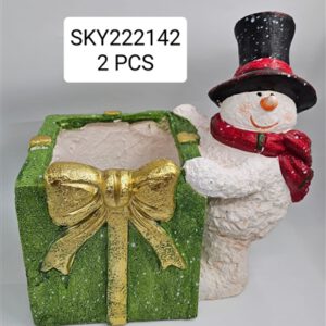 בולוס.איש שלג קרמיקה עם כערה מרובעת ירוקה 30*18*33 ס"מ 2\1