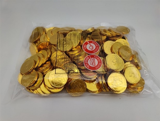 שוקלד מטבעות 5 שקל זהב בדץ פרווה 500גרם 20\1