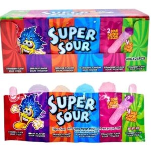 SUPER SOUR סוכריות דחוסות עם אבקות חמוצות בטעמים 40 גרם 24\12\1