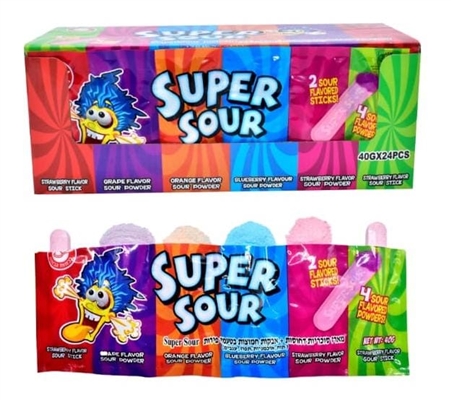 SUPER SOUR סוכריות דחוסות עם אבקות חמוצות בטעמים 40 גרם 24\12\1