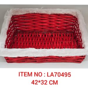 בולוס. סלסלה קש מלבנית אדומה עם פרווה לבן 32*42 20\1