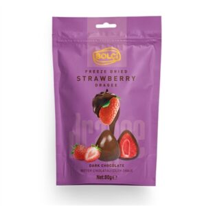 BOLCI.שקית שוקלד מריר ממולא תות שלם 80ג 12\1