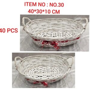 בולוס.סלסלה אובלית לבנה עם סרט כרסמס 40*30*10 ס"מ 40\30