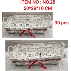 בולוס. סלסלה לבנה מלבנית עם סרט כרסמס 50*29*10 ס"מ 30\40