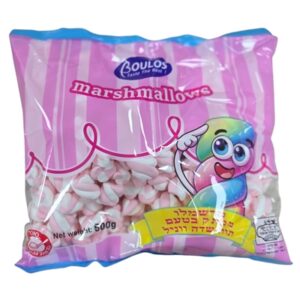 BOULOS.ממתק מרשמלו מסולסל ורוד,לבן בטעם תות וניל 500ג 16\1