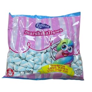 BOULOS.ממתק מרשמלו מסולסל תכלת,לבן בטעם תות וניל 500ג 16\1