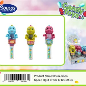 Candytoy.צעצוע דינזאור תופים עם סוכריות 8ג 9\12\1