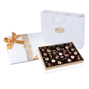 BOLCI.בונב מבחר שוקלד פרלינים בצבע לבן 285ג 12\1