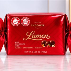 Chocovia.בונב דאפל פפיון בצבע אדום מוזהב במילוי פרלינים 700ג 4\1