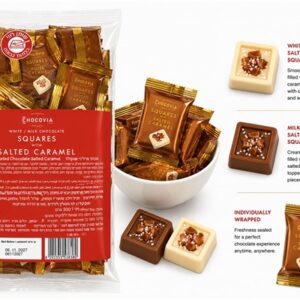 Chocovia.ריבועי שוקלד חלב ולבן עם קרמל מלוח 500ג 12\1