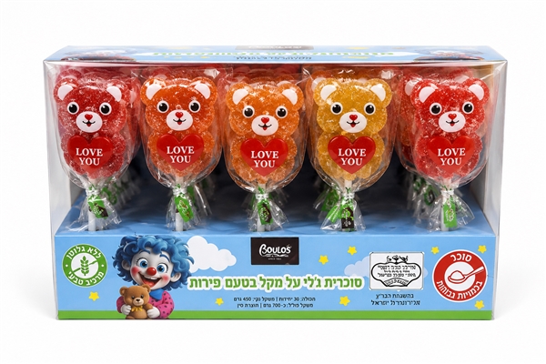 BOULOS.דובי סוכריות ג'לי על מקל בטעם פירות 13ג 30\20\1